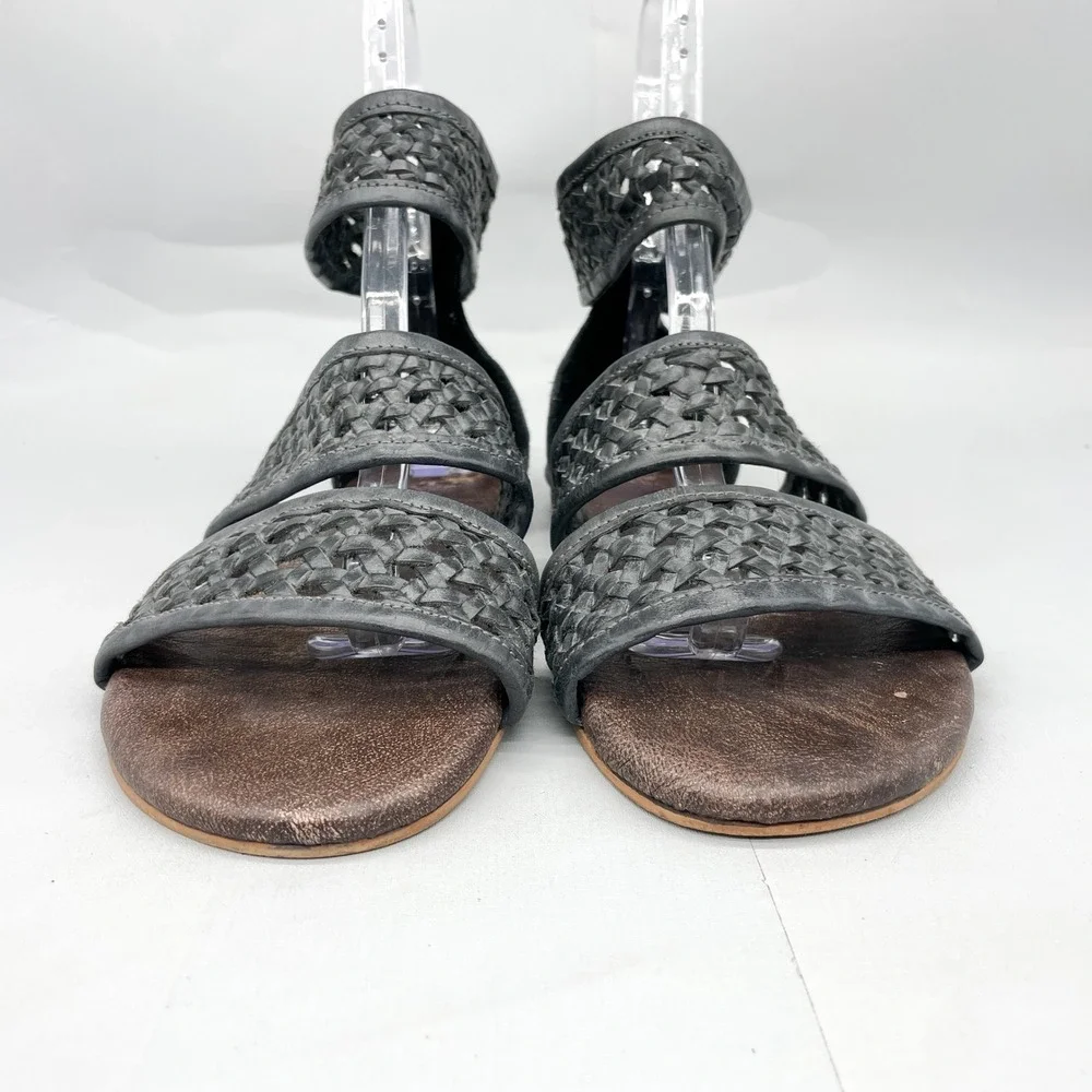 ROAN Bed Stu Womens 10 Clio Sandals Black Woven Leather Gladiator Zip Flats Boho